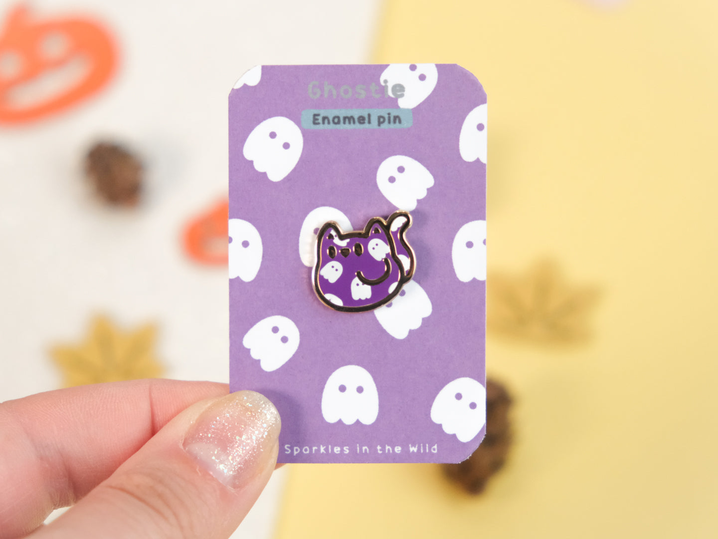 Mini Cute Cat Enamel Pin Haunted by Ghost Purple (LIMITED EDITION)