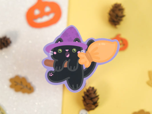 Goofy Witch Cat Sticker