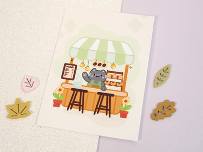 Cute Coffee Shop Illustration Art Print