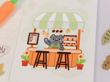 Cute Coffee Shop Illustration Art Print