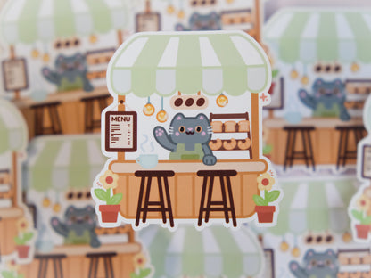 Cute Coffee Shop Cat Sticker