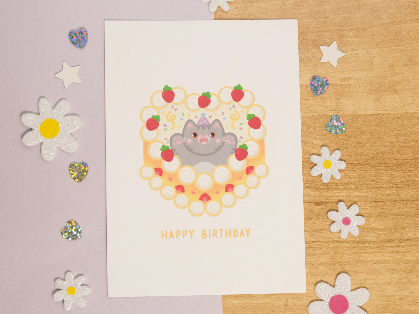 Carte d'Anniversaire Chat Gris et Gâteau