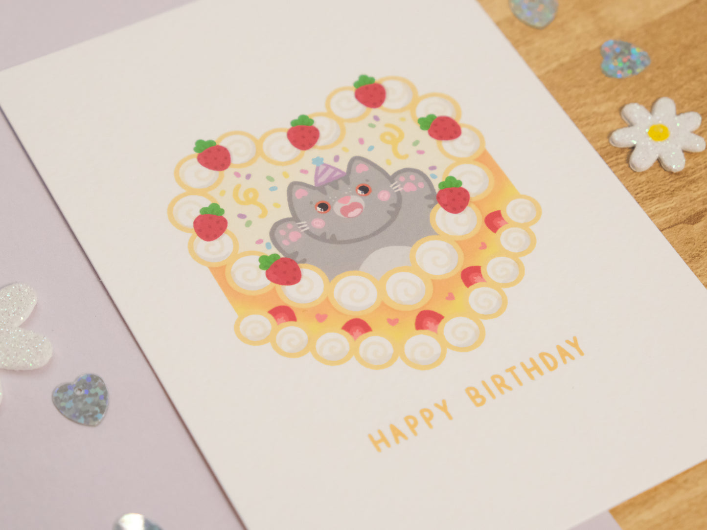 Carte d'Anniversaire Chat Gris et Gâteau