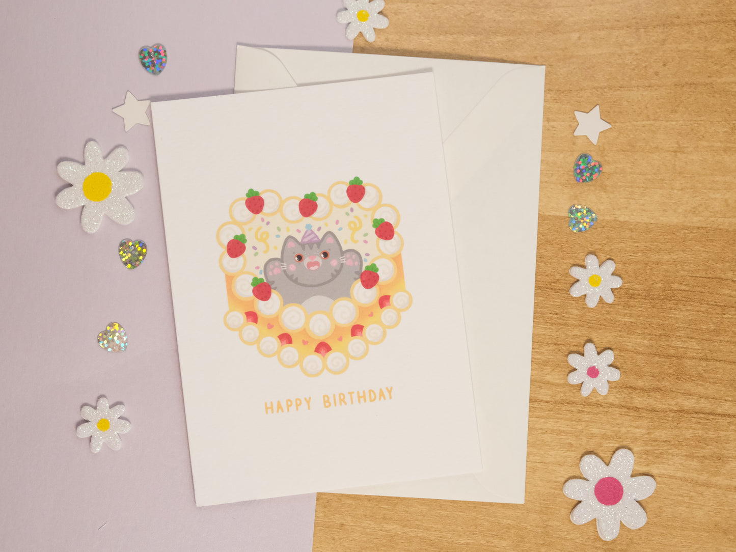 Carte d'Anniversaire Chat Gris et Gâteau