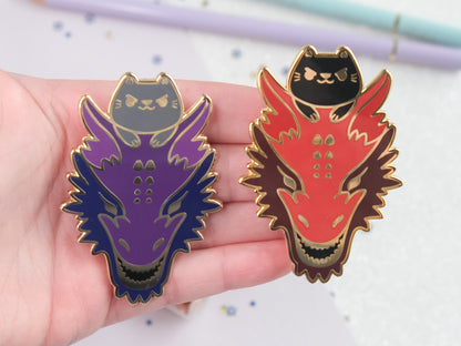 Black Kitty Riding a Red Dragon Pins