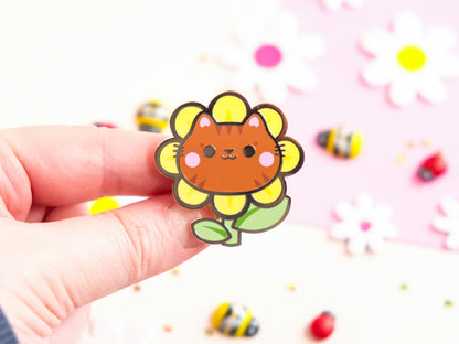 Cute Daisy Orange Cat Head Pins