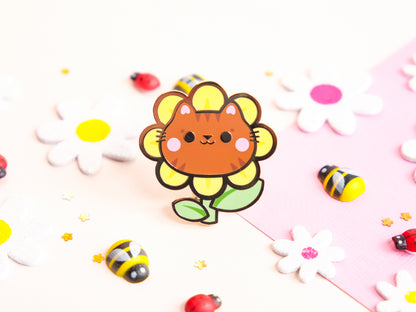 Cute Daisy Orange Cat Head Pins