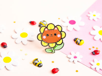Cute Daisy Orange Cat Head Pins