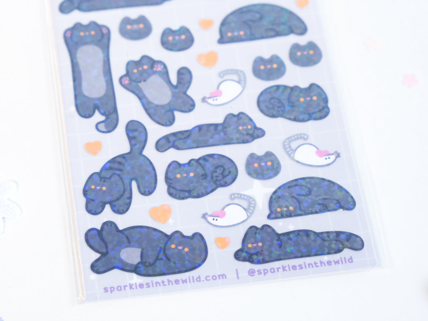 Feuille d'Autocollants Deco Paillettes Chat Mignon