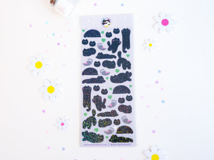 Feuille d'Autocollants Deco Paillettes Chat Mignon