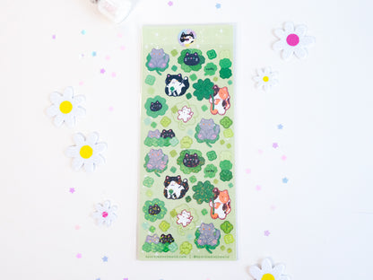 Feuille d'autocollants deco Paillettes Chat Trèfle