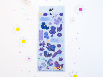 Feuille d'autocollants deco Paillettes Chat Galaxy 