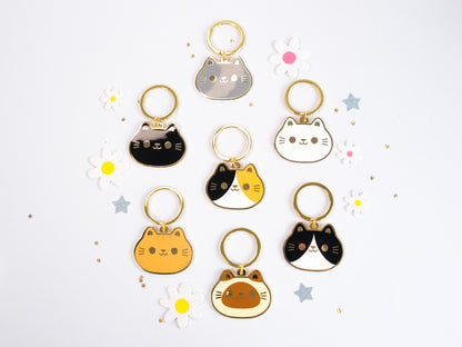 Porte-clés en émail Tête de Chat Rond et Mignon