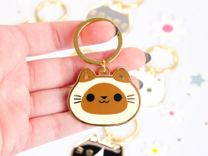 Porte-clés en émail Tête de Chat Rond et Mignon