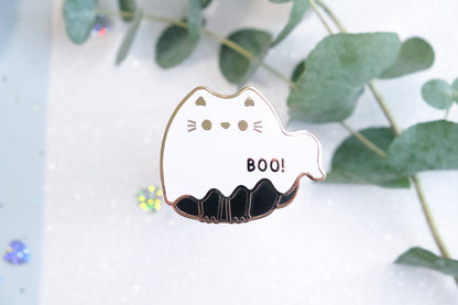 Boo! Ghost Cat Pins with Glitters - Whiskered Wonders Collection