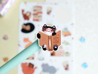 Cozy Book Club with Cute Cats Sticker Sheet