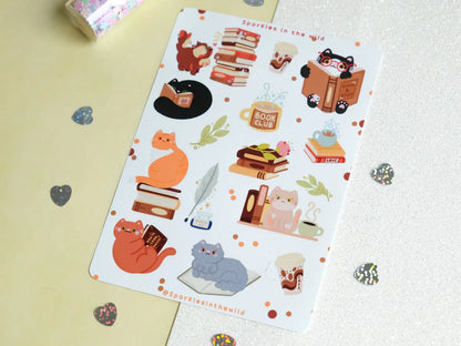 Cozy Book Club with Cute Cats Sticker Sheet