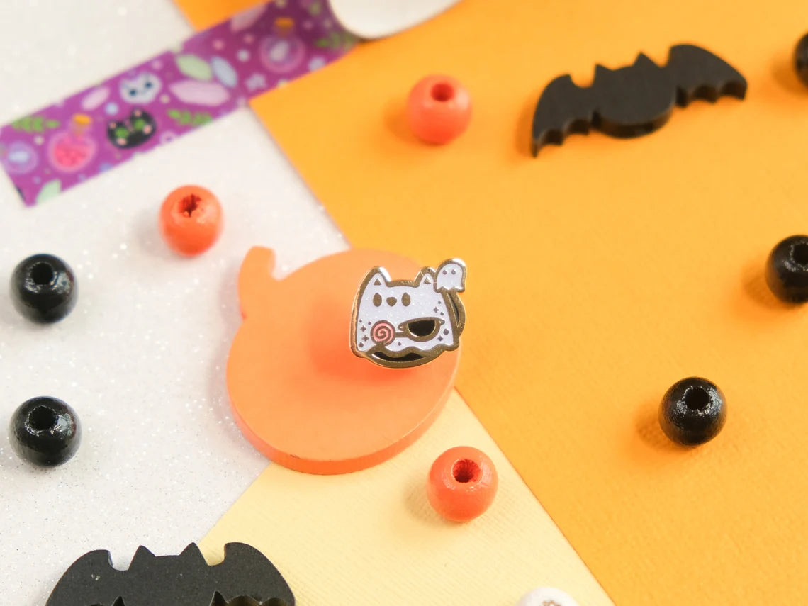 Mini Cute Cat Halloween Ghost with Glitter Enamel Pin (LIMITED EDITION)