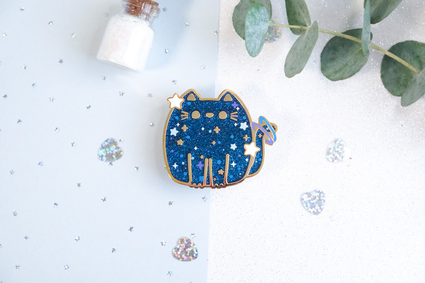 Stardust Galaxy Cat Pins with Glitters - Whiskered Wonders Collection