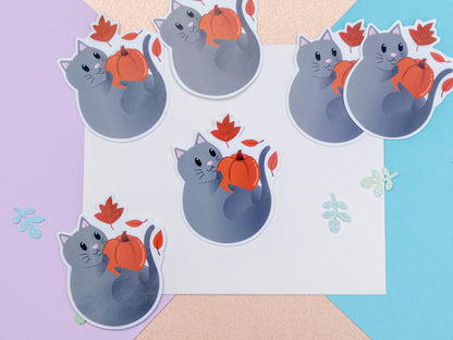 Grey Cat Fall Season Sticker - Halloween Sticker - Bullet journal Sticker - Planner Sticker