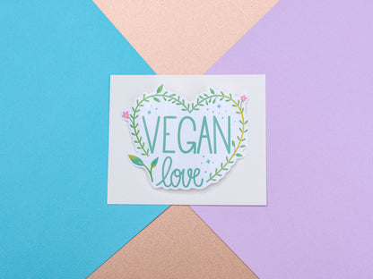 Vegan Love Sticker - Love Cute Sticker - White Waterproof Sticker - Bottle and Laptop Sticker - Plantlover Sticker