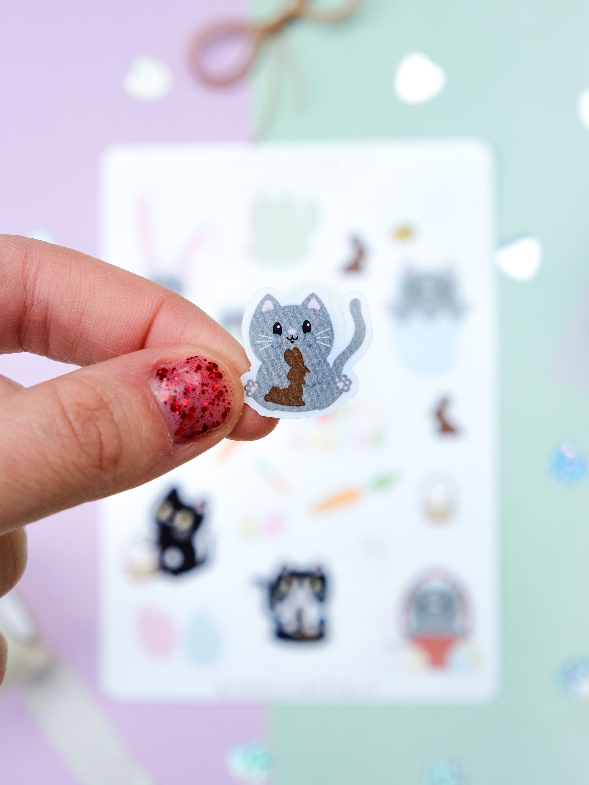 Easter Celebrations Sticker sheet - Spring Sticker sheet - Scrapbooking Stickers - Kawaii Cute Cat Stickers