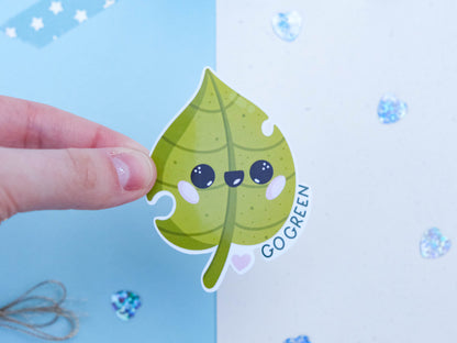 Sticker Cute Little Leaf "Go Green" - Plant Sticker - Cute Plant Sticker for Laptop - Go Green Sticker - Environment Sticker
