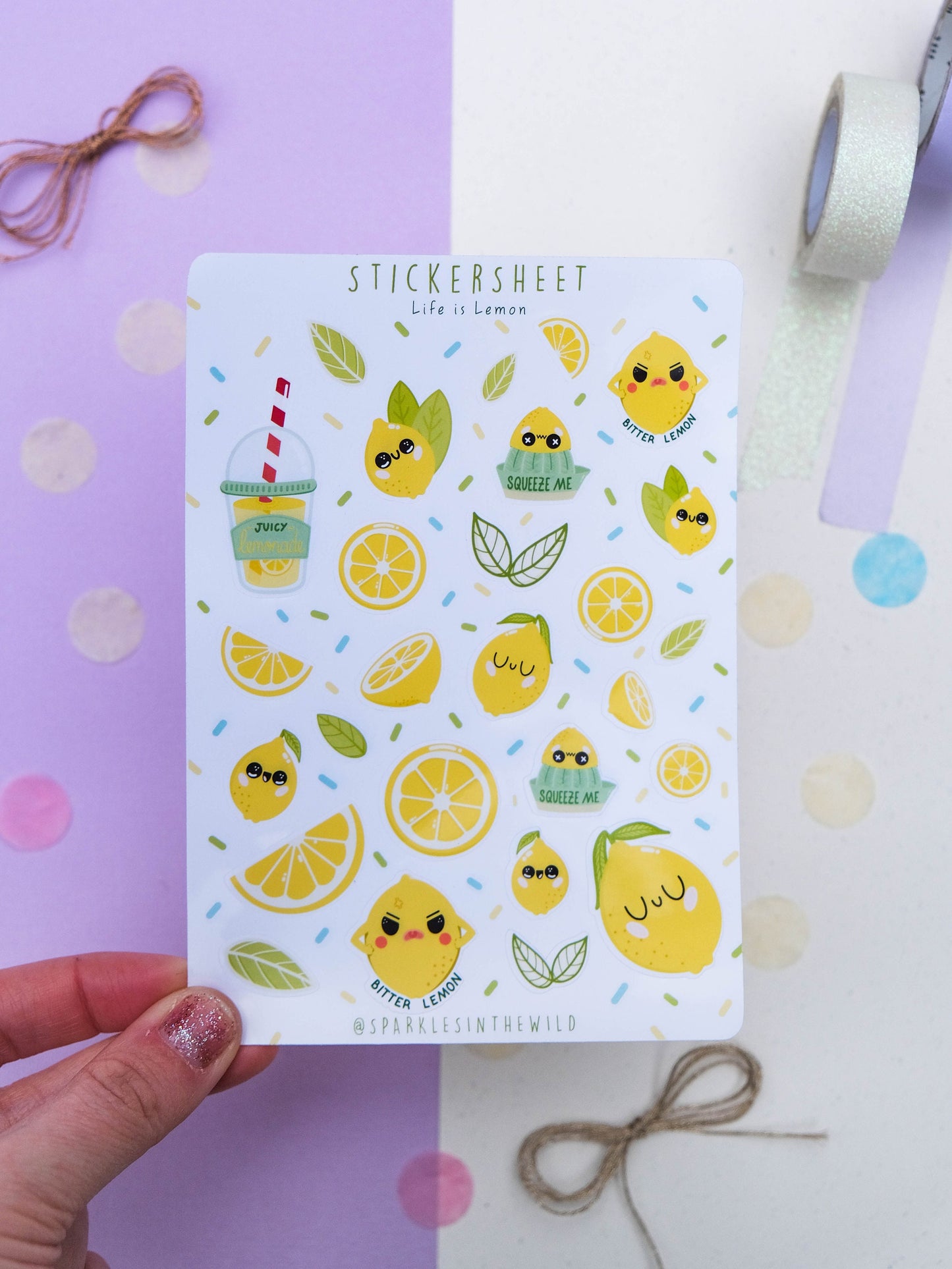 Sticker sheet Kawaii Lemons and Lemonade - Sticker Sheet Lemon - Planner Stickers - Scrapbook Stickers - Set of Sticker for Bullet Journal