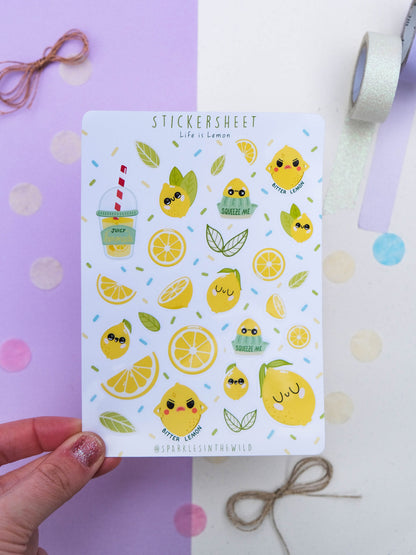 Sticker sheet Kawaii Lemons and Lemonade - Sticker Sheet Lemon - Planner Stickers - Scrapbook Stickers - Set of Sticker for Bullet Journal