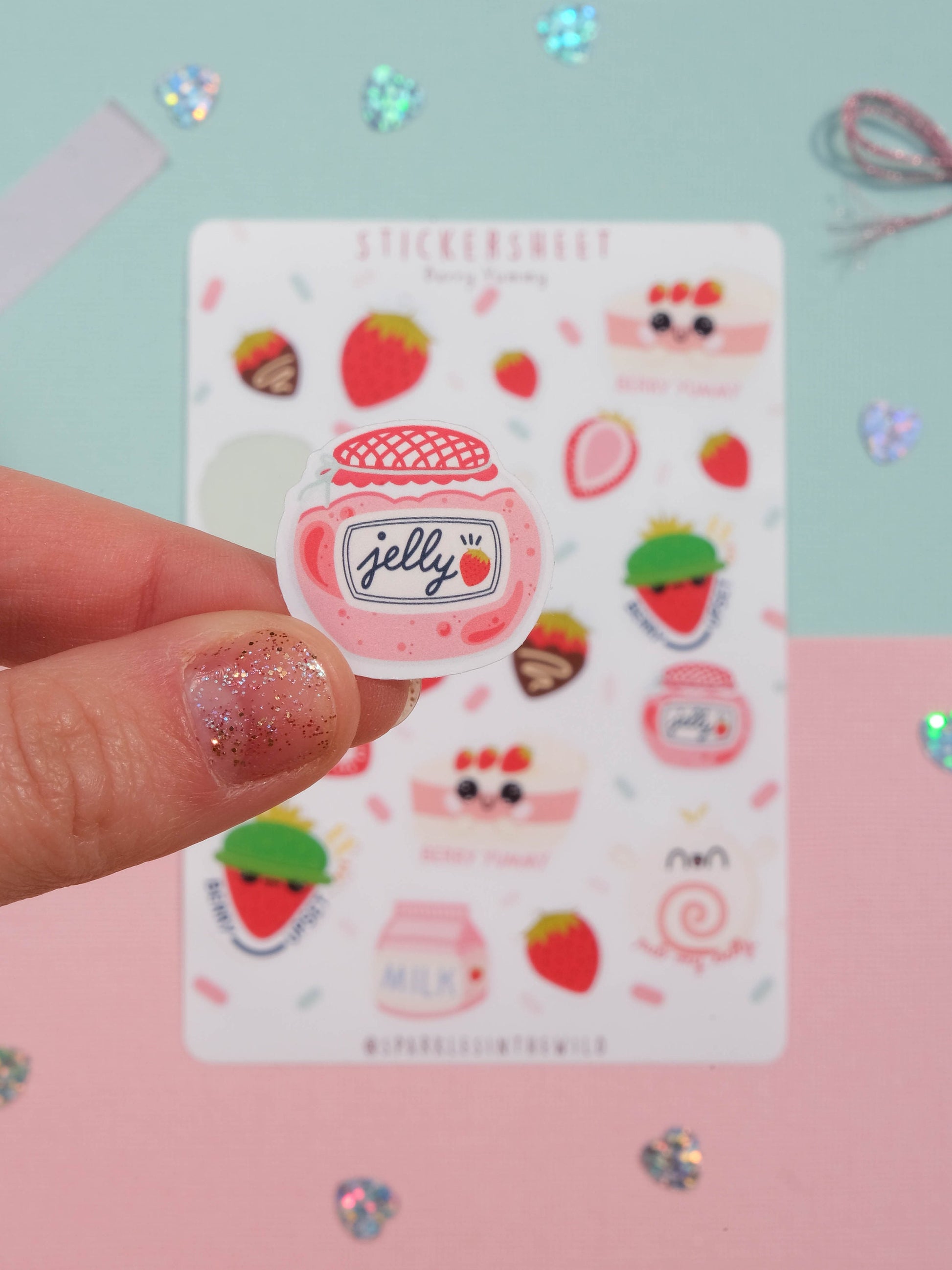 Sticker sheet Kawaii Strawberries - Sticker Sheet Berries - Planner Stickers - Scrapbook Stickers - Set of Sticker for Bullet Journal