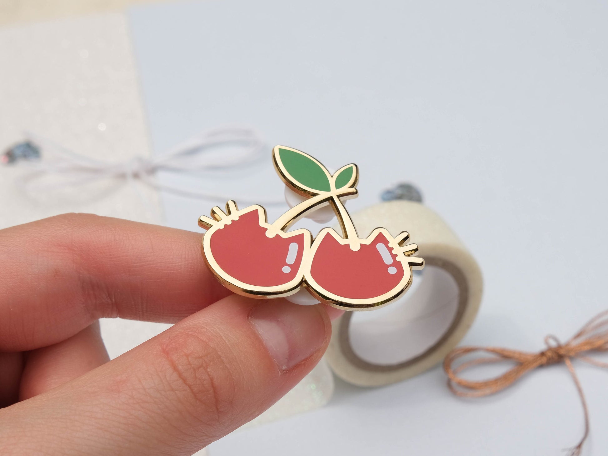 Cute Little Cat Cherry Hard Enamel Pin // Cute Fruit Pin - The perfect gift for cat lover 