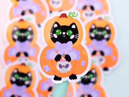 Cute Kitty dress up as a Pumpkin Sticker - Cute Halloween sticker - Bullet Journal stickers - Pumpkin Cat Sticker