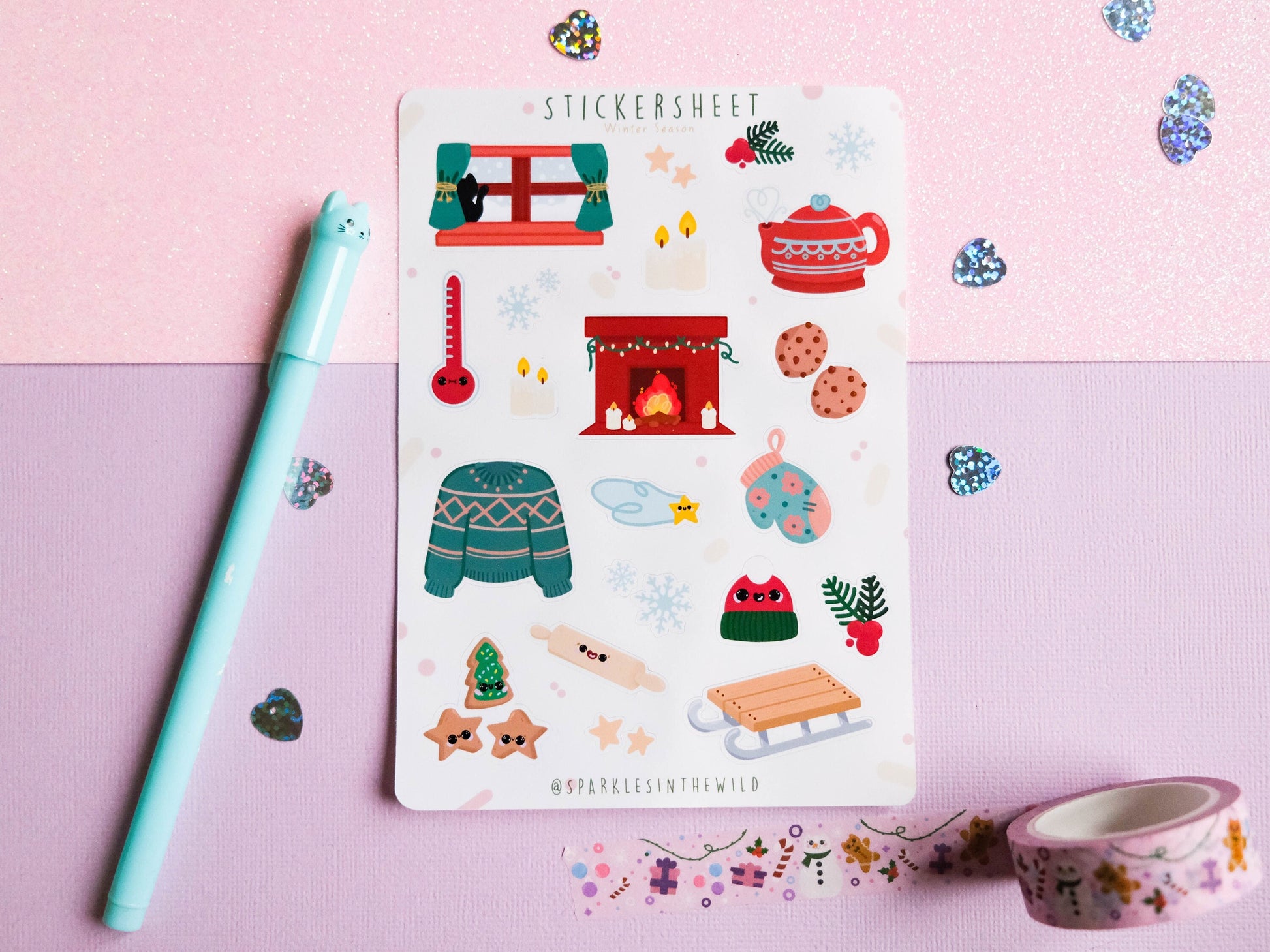 Sticker sheet water resistant Cozy Winter with cookies for Winter to decorate bullet journal and planner