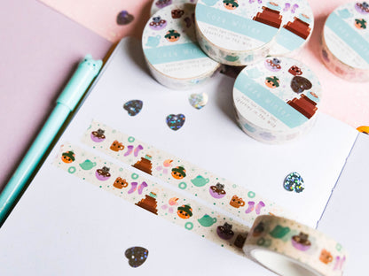 Washi tape 15mmx10m Cozy Winter with cute cat and hot drinks bullet journal decorations