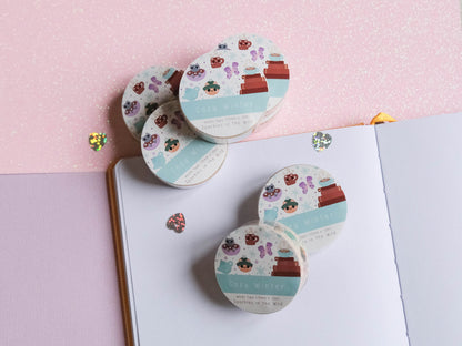 Washi tape 15mmx10m Cozy Winter with cute cat and hot drinks bullet journal decorations