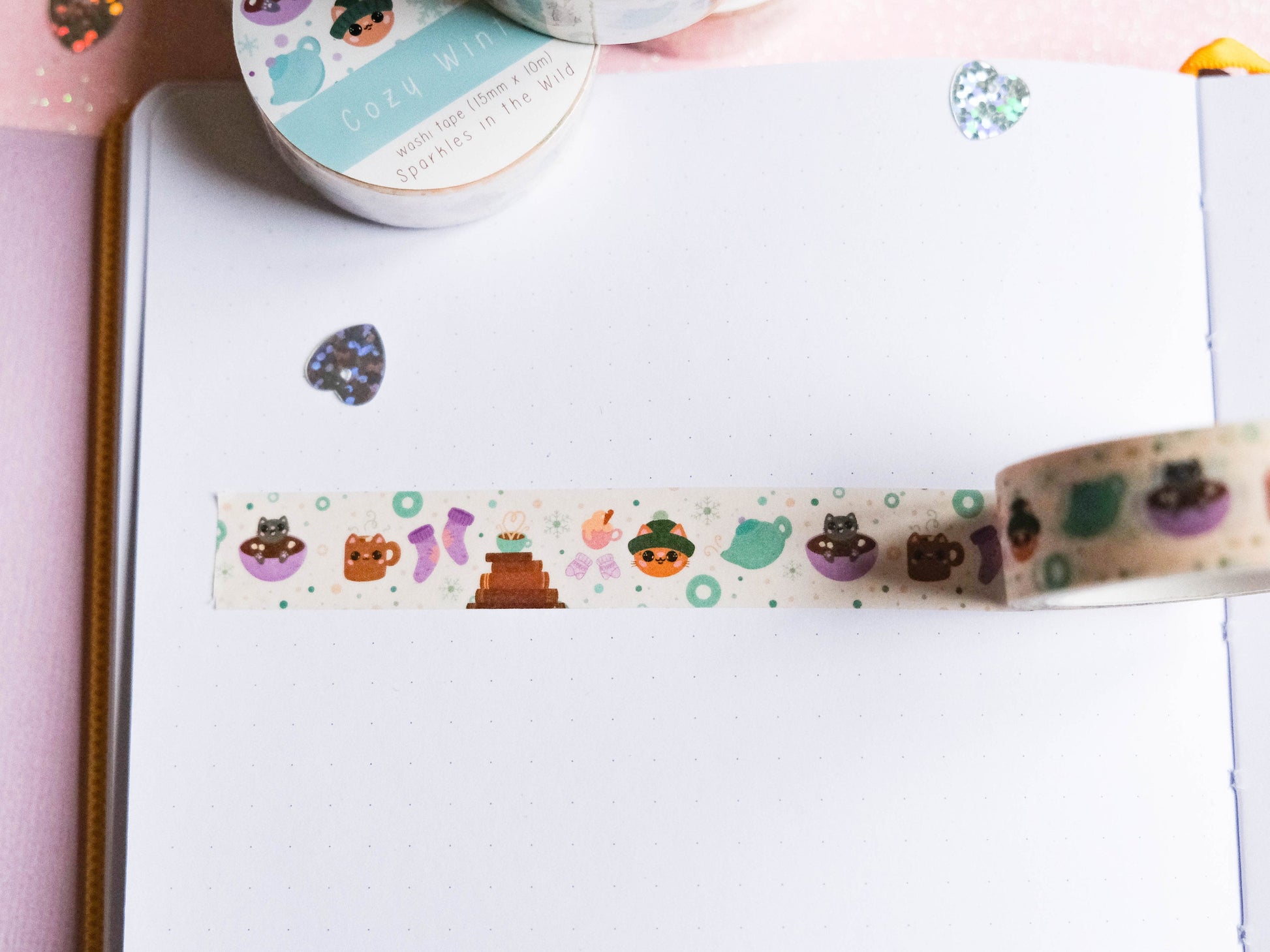 Cute Cat & Hot Drinks Cozy Winter Washi tape – Sparkles in the Wild
