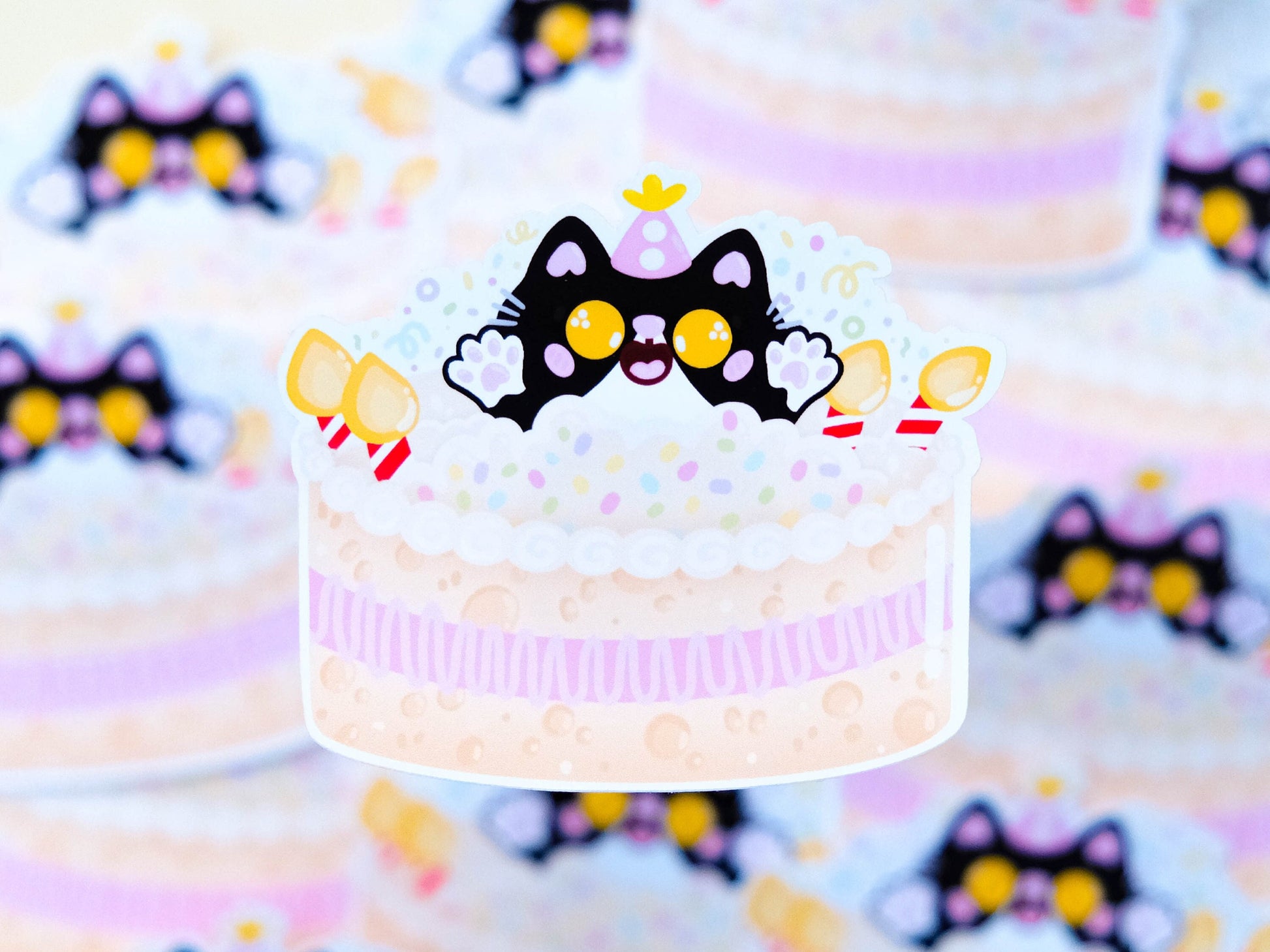 Sticker water resistant Happy Birthday and Birthday Cake with Cat perfect for Bullet Journal and planner