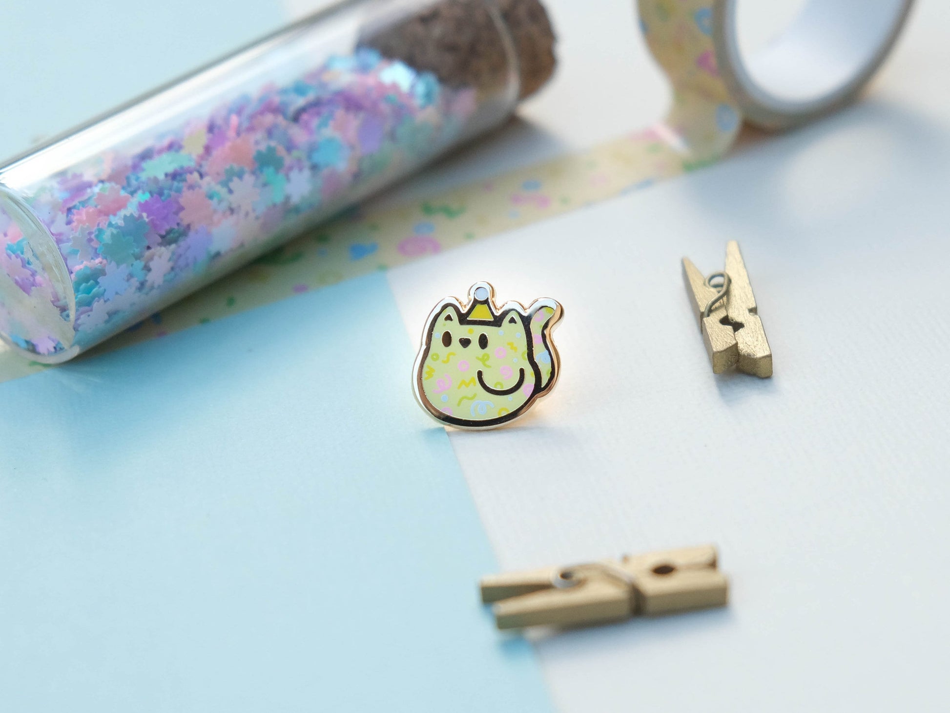 LIMITED EDITION - Mini Pin Yellow Hard Enamel Cute Cat Pastel Colors Board Filler for Birthday