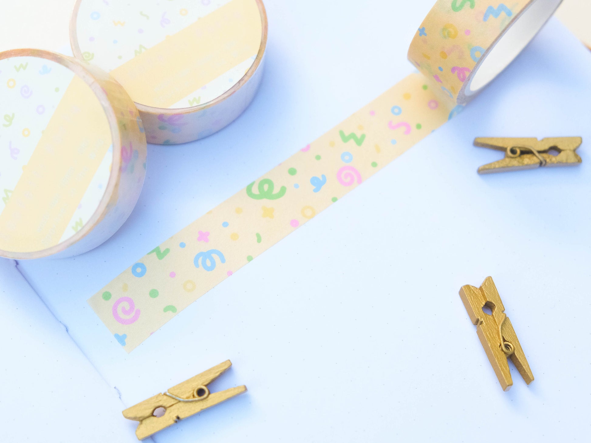 Washi tape yellow with multicolors confettis 10mmx10m perfect to celebrate birthday and  bullet journal decoration