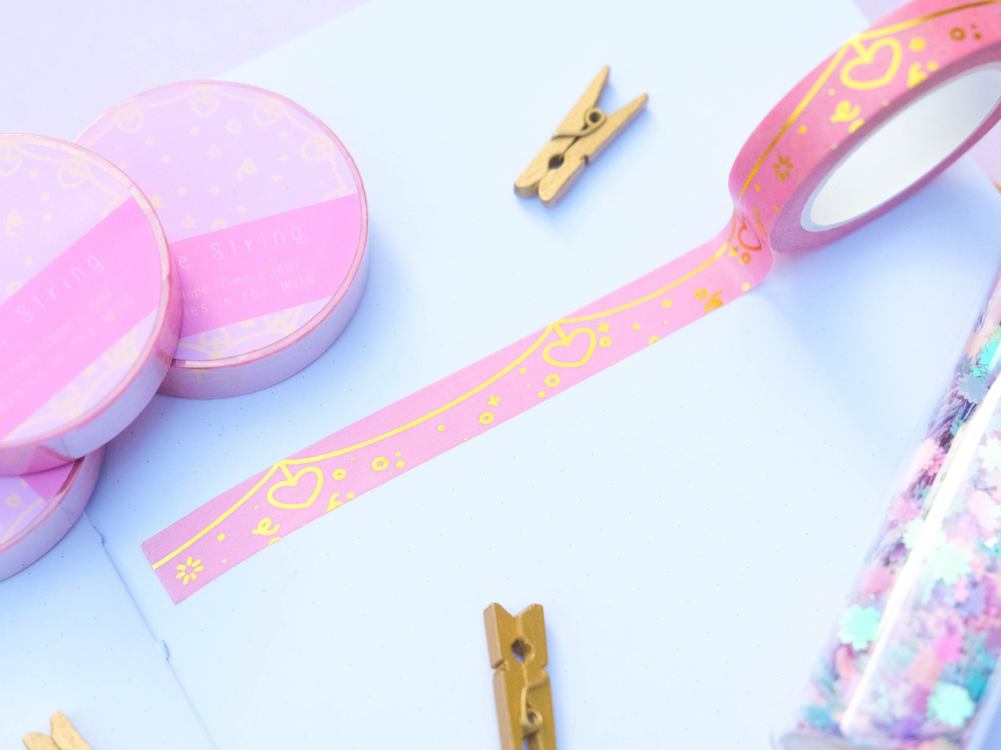 Washi tape pink and gold with hearts and confettis 10mmx10m perfect to celebrate Love and Valentines Day bullet journal decoration