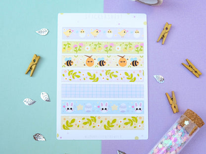 Sticker sheet washi tape colorful Spring and Easter - Sticker Sheet bees and bunnies - Planner Stickers - Set of Sticker for Bullet Journal