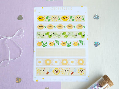 Pack of washi tape water resistant Lemon and Lime Kawaii to decorate bullet journal and planner