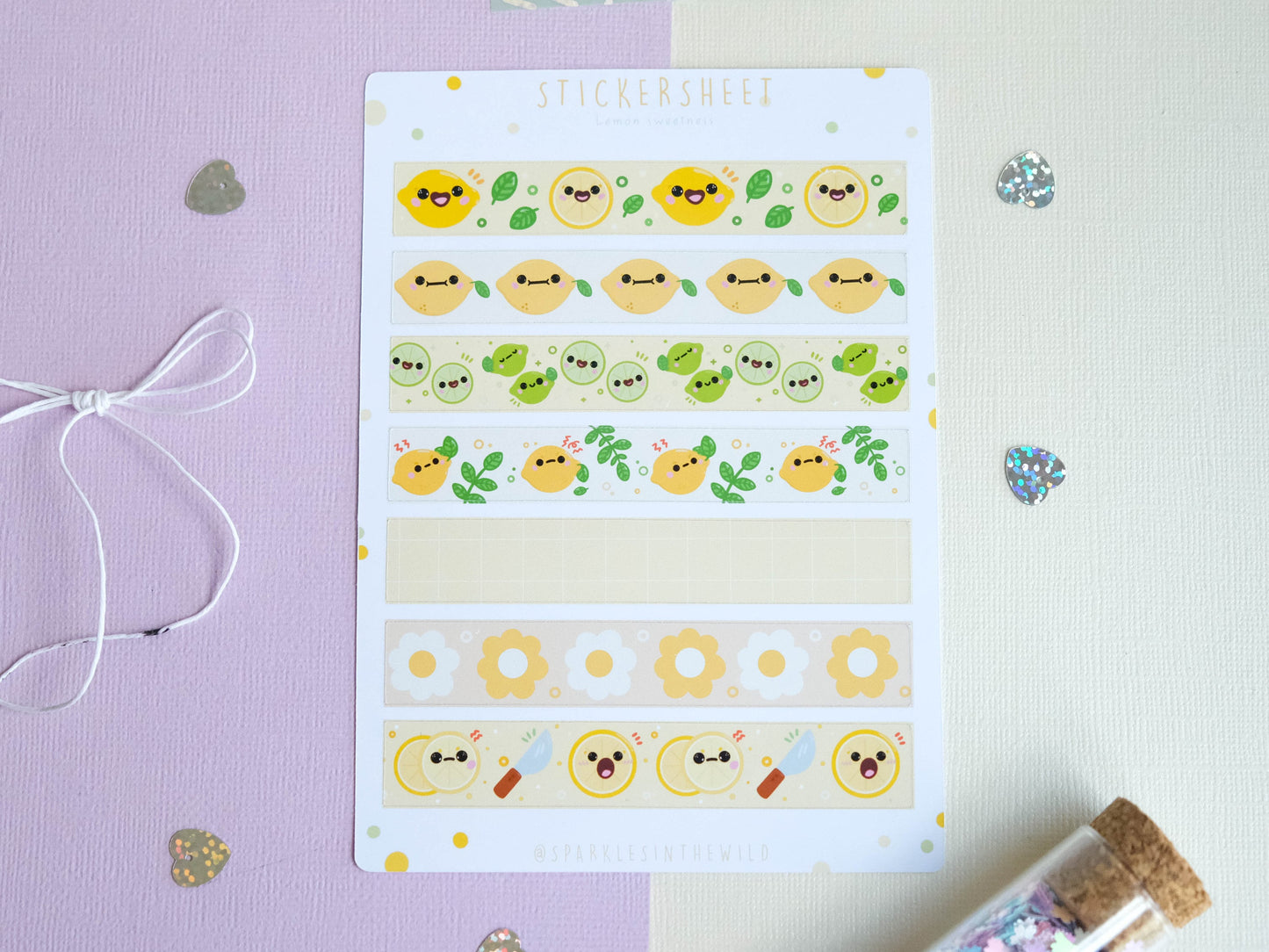 Stickersheet water resistant Lemon and Lime Kawaii to decorate bullet journal and planner
