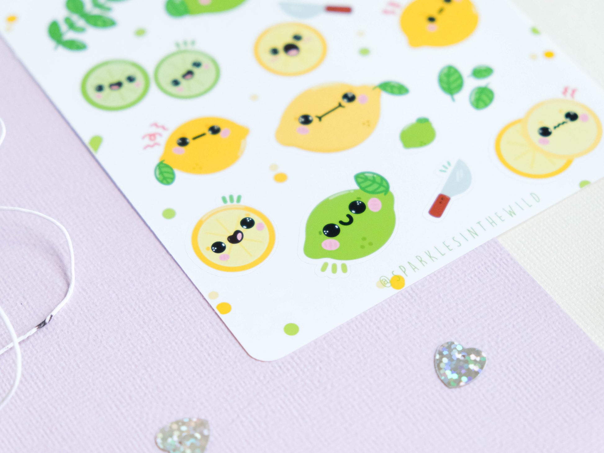Stickersheet water resistant Lemon and Lime Kawaii to decorate bullet journal and planner