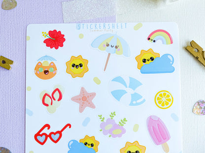 Stickersheet water resistant Summer Party Kawaii to decorate bullet journal and planner