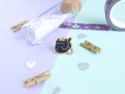 LIMITED EDITION - Mini Hard Enamel Pin Cute Cat Witch with glitter for Halloween perfect as board filler pin