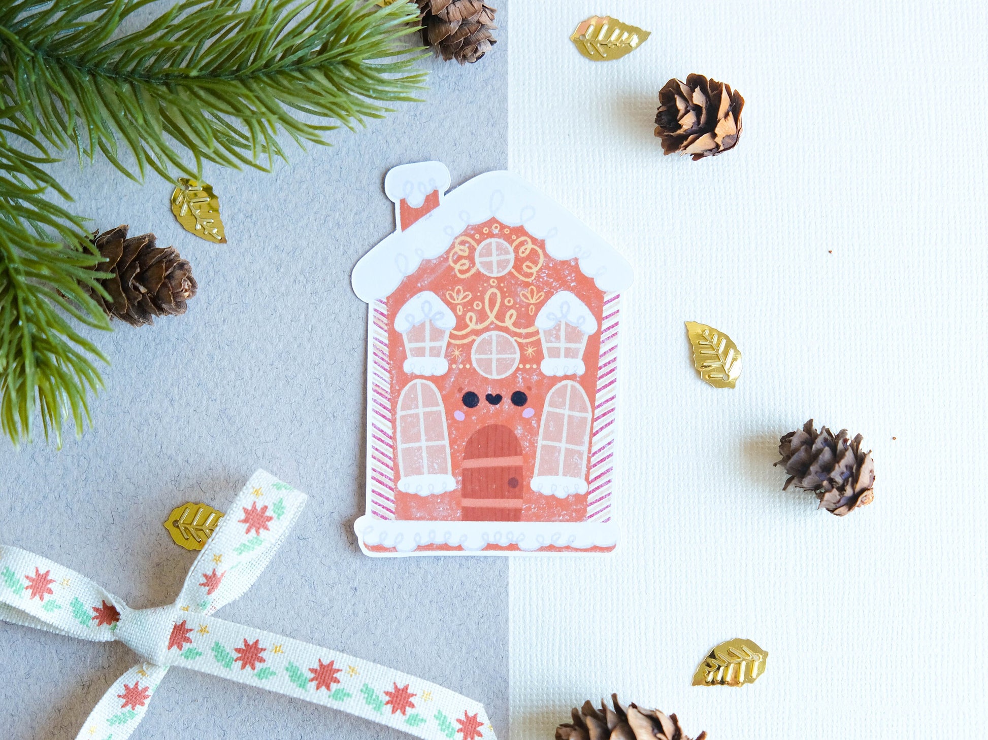Sticker matte Cute Gingerbread House for Christmas perfect to decorate every surface to celebrate the Holidays