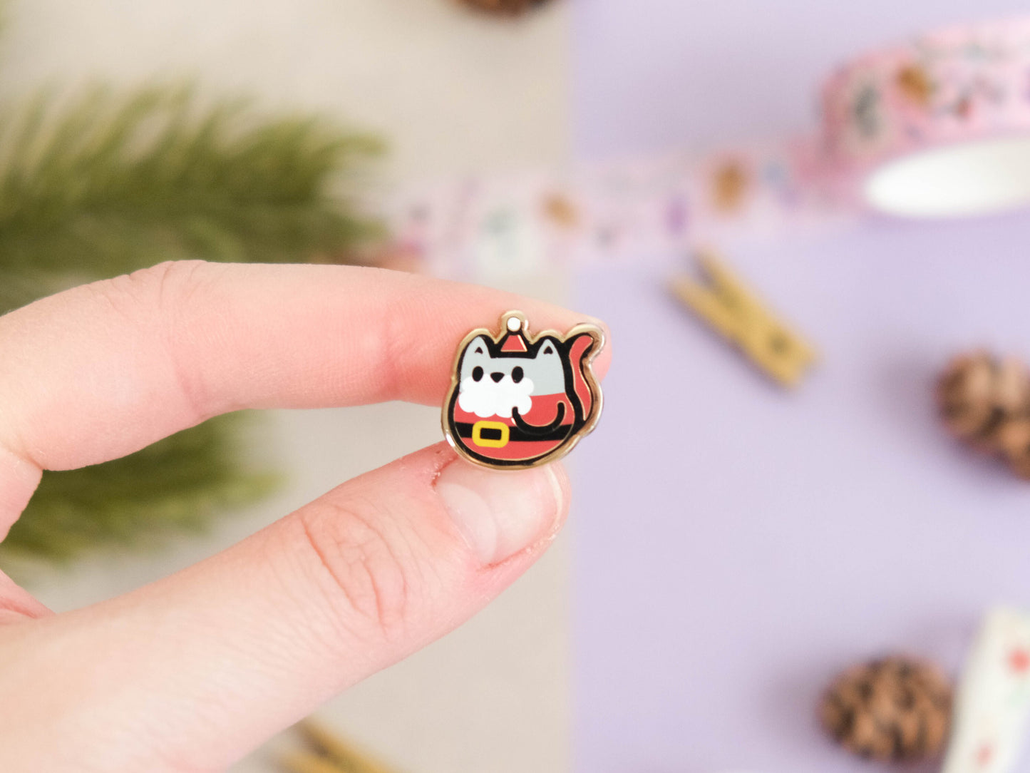 LIMITED EDITION - Mini Hard Enamel Pin Cute Cat with Santa outfit for Christmas perfect as board filler pin