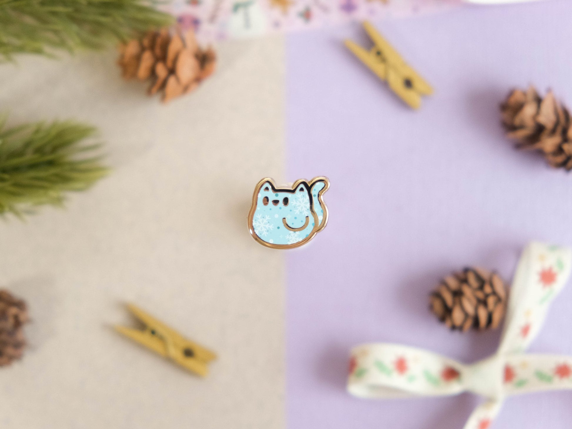 LIMITED EDITION - Mini Hard Enamel Pin Cute Cat with snowflakes perfect for Winter perfect as board filler pin