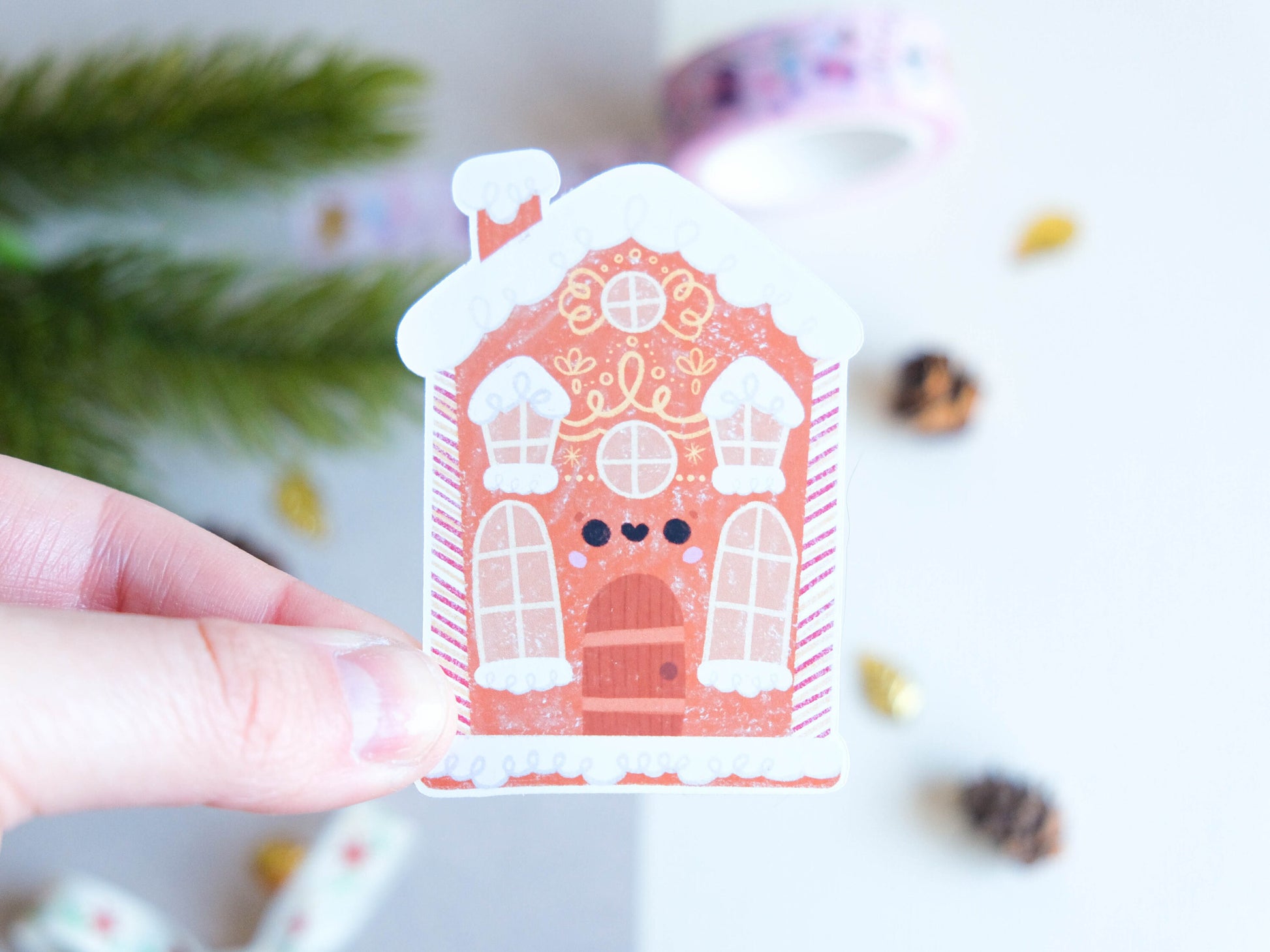 Sticker matte Cute Gingerbread House for Christmas perfect to decorate every surface to celebrate the Holidays